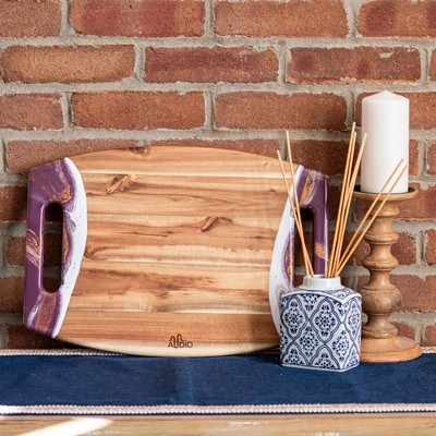 Acacia Cheese Board w/ Handles - 17" Emerald Green